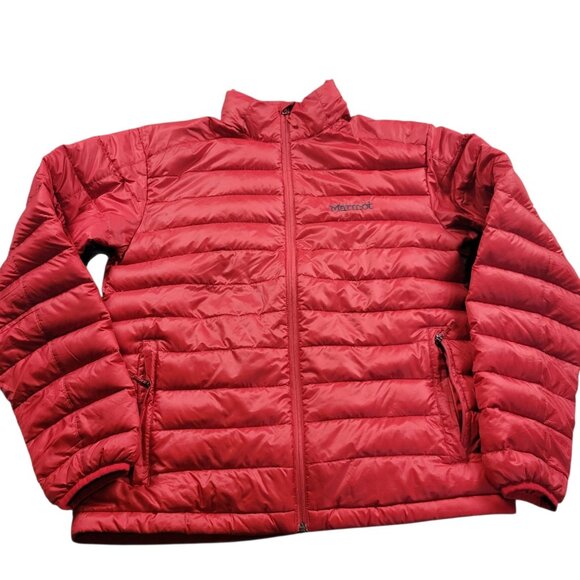 Marmot Puffer Jacket Mens Medium Red Down Fill AZOS Full Zip Read* - Picture 1 of 16